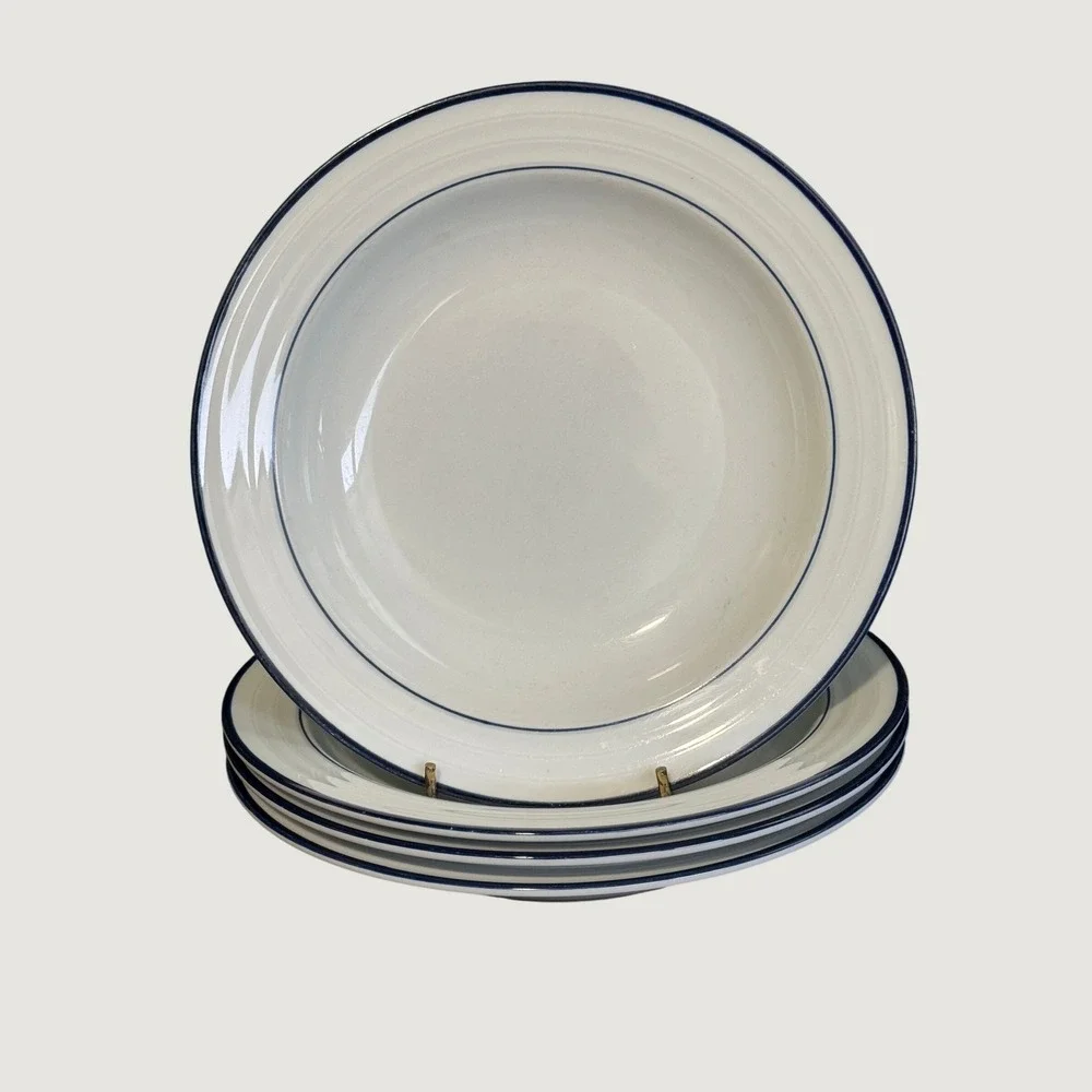 Four Crate & Barrel SPAL Porcelain Roulette Blue Trim 9